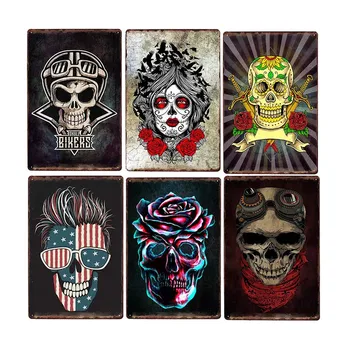 Meksika Kafatası Metal Işaretleri Vintage Plaketler Poster Retro Duvar Plakaları Bar Dekorasyon Cafe Dekoratif Ev Dekor 20x30 cm