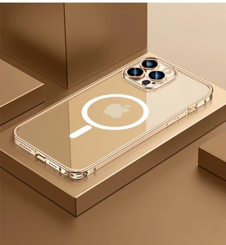 Metal Manyetik Kılıf iPhone 14 12 13 11 Pro Max Magsafe İçin YENİ iPhone 14 Pro Max Alüminyum alaşım Kablosuz Şarj Kapağı