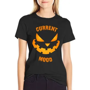 Mevcut Ruh Hali Cadılar Bayramı T Shirt Kabak Büyük Boy Bayan T-Shirt Komik Kısa Kollu Pamuklu Tişört