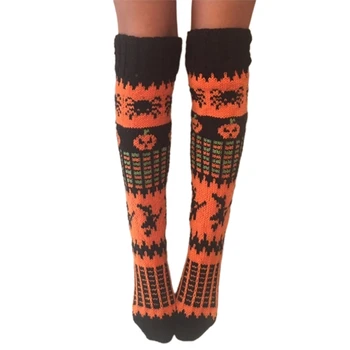Moda Kadın Örgü Diz Üzerinde Uzun Çorap Kış Sıcak Sevimli Cadılar Bayramı Kabak Cadı Örümcek Örme Çorap bacak ısıtıcısı