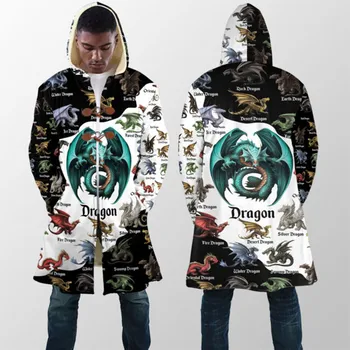 Moda Kış Aşk Ejderha Efsanevi Biyolojik Kapşonlu Yün Ceket 3D Baskı Unisex Rahat Kalın Sıcak Pelerin Ceket