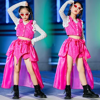 Moda Podyum Gösterisi Elbise Kızlar İçin Sokak Dans Giyim Takım Elbise Sequins Hip Hop Dans Kostüm Çocuklar Caz Dansçı Kıyafeti VDB5178