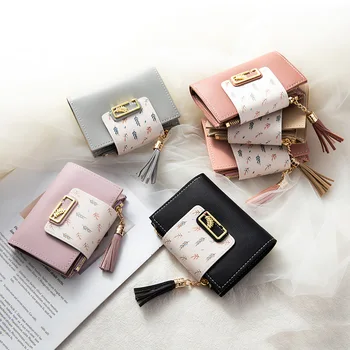 Moda Püsküller Kısa Cüzdan Çanta Kadınlar için PU deri el çantası Sevimli Kore kart tutucu Kadın Katlanır Küçük bozuk para cüzdanı