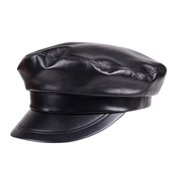 Moda kadın erkek Gerçek deri Koyun Derisi Bere Deniz Şapka Newsboy Askeri Ordu / Donanma Kapaklar/Şapkalar