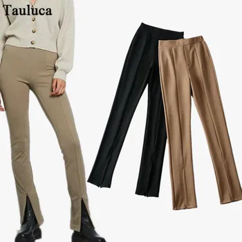 Moda İlkbahar / Sonbahar Kadın Tayt Pantolon Katı Kahverengi Kargo Dipleri Sıska Femme Pantolon Tam Boy Sıska kalem pantolon
