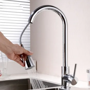 Modern Mutfak lavabo musluğu Krom Kaplama Mutfak Pull-Out Su Dokunun 360 Döndür Sıcak Soğuk Musluk