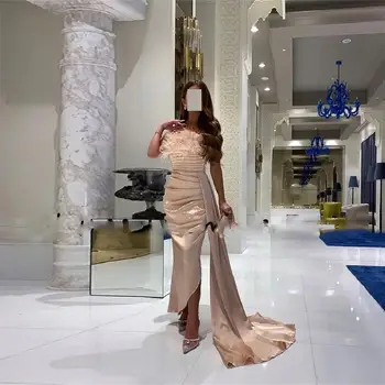 Modern Tüy Straplez Abiye giyim Suudi Arabistan Dantelli Saten balo kıyafetleri Ayak Bileği Uzunluğu Kokteyl Örgün Parti Elbise 2022