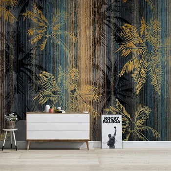 Modern altın çizgi hindistan cevizi ağacı ışık lüks duvar resimleri oturma odası yatak odası arka plan duvar bezi çevre dostu su geçirmez duvar kağıdı