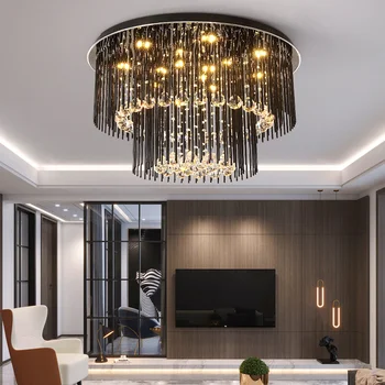 Modern kristal tavan ışıkları yatak odası LED tavan lambaları oturma odası için basit yuvarlak Plafondlamp üç renkli kısılabilir Avize