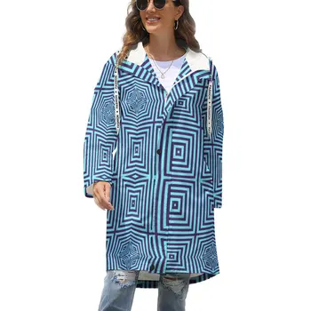 Nane Geometri Sıcak trençkotlar Bayanlar Soyut Sanat Kış Ceket Estetik Giyim Desen Zip Up Rüzgarlık Büyük Boy 4XL 5XL