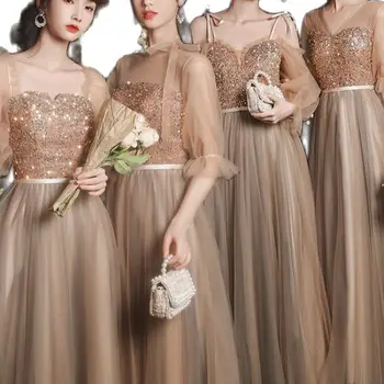 Nedime Elbisesi Haki Abiye Uzun Tül Pullu Gümüş Gri Örgün Düğün Parti Elbise Balo Kadınlar Lady İçin