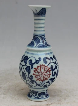 Nefis Küçük Çin Antika El Yapımı Mavi ve Beyaz Porselen Çiçekler Tasarımlar Uğurlu Süs Vazo No. 3