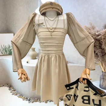 Niş Tasarım Yeni kadın Giyim 2022 Yaz Moda Güneş Koruyucu Şal İnce Askı Tatlı A-line Kısa Elbise İki Parçalı Set