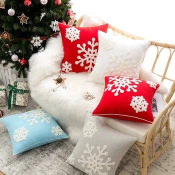 Noel Kar Tanesi Kanepe Kırmızı Gri Mavi Minder Örtüsü Işlemeli 45X45 cm Yeni Yıl Yastık Kılıfı Ev Oturma Odası Dekorasyon