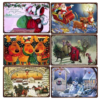 Noel Tabela Posteri Noel Baba ve Elf Kardan Adam Sevimli Sincap Metal İşareti Ev Kahve Dükkanı Restoran Noel Günü Dekor