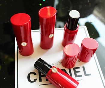 OEM Kozmetik şirketi lüks marka DIY için Boş Ruj, Kırmızı / siyah parlak renk ruj konteyner kozmetik plastik tüp 12.1 mm