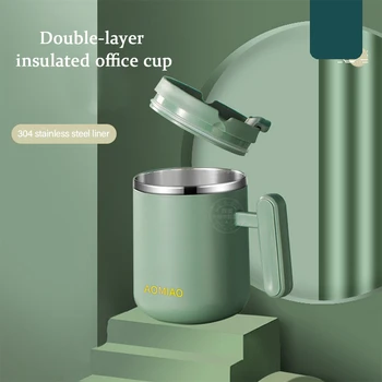 Ofis 304 paslanmaz çelik kupa vakum bardak taşınabilir çift katmanlı mühürlü kahve fincanı kapaklı bardak su bardağı
