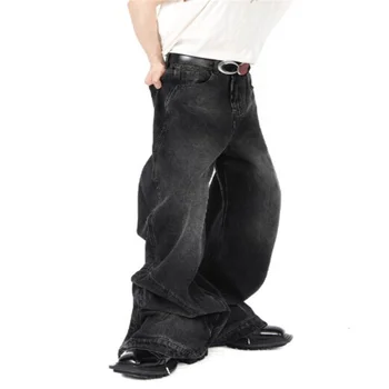 Orijinal Erkek Pantolon Pantolon Niş Deconstruction Düzensiz Ağır Kot Bölünmüş Tasarım Duygusu İle Hafif Alevlendi Rahat