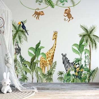 Orman Bitki Hindistan Cevizi Ağacı Hayvanat Bahçesi duvar çıkartmaları Bebek Kreş Ev Dekor Oturma Odası PVC DIY Duvar Çıkartmaları Duvar Odası Dekorasyon