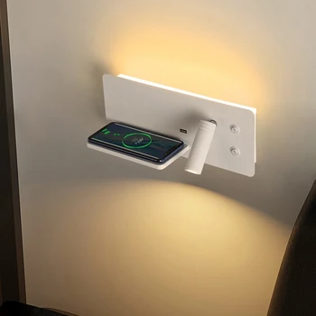 Otel Yatak Odası Başucu okuma ledi duvar Lambası Tutucu ile kablosuz usb şarj Aplik Duvar Lambası Anahtarı ile Kapalı Gece Lambaları