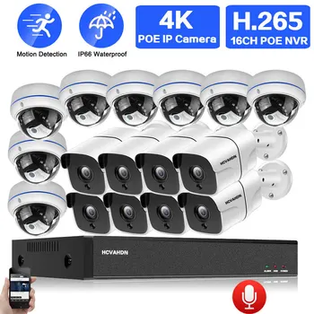 POE IP Güvenlik Kamera Sistemi 16ch NVR Kiti POE 4K 8MP Açık Su Geçirmez Ses CCTV Dome Kamera Video Gözetim Sistemi Seti