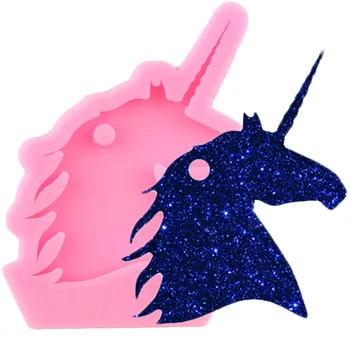 Parlak Parlak Unicorn Kafa silikon kalıp Anahtarlık Epoksi Reçine Kalıpları Craft DIY Charms Kolye Takı Yapımı Kolye Kalıpları