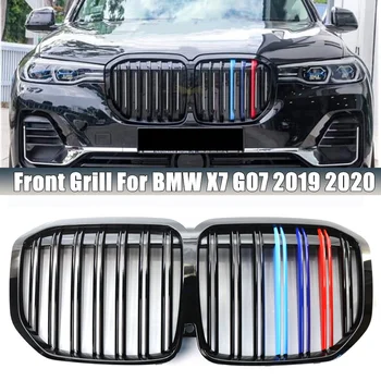 Parlak Siyah M Renk Araba Ön Tampon Izgara Izgaraları Çift Slat BMW X7 G07 2019 2020 Araba Styling Aksesuar