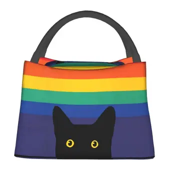 Peekıng Kedi Gökkuşağı Daire Yalıtımlı Öğle Yemeği Çantası Su Geçirmez LGBT Gay Pride Soğutucu Termal Bento Kutusu Plaj Kamp Seyahat