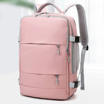 Pembe Kadın seyahat sırt çantası Su Geçirmez Anti-Hırsızlık Şık Rahat Sırt Çantası valiz kayışı USB şarj portu Sırt Çantası