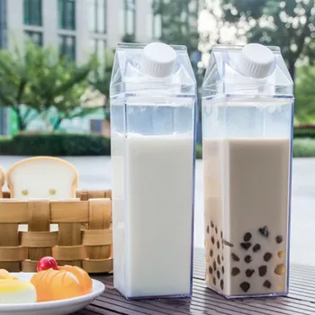 Plastik süt karton şeffaf taşınabilir süt şişesi kare meyve suyu şişesi tiryakisi açık yürüyüş seyahat veya kamp için uygun