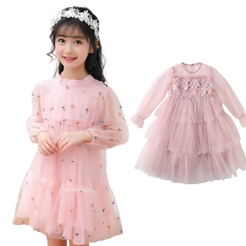 Prenses Elbiseler Kızlar için Bahar Sonbahar İplik Etek Uzun Kollu Kore Versiyonu Popüler Çocuk Giysileri Örgü Nakış Kostümleri