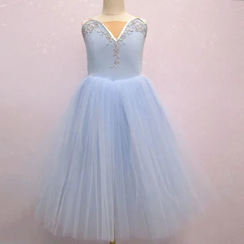Profesyonel Bale Tutu Kız Mavi Pembe Dondurulmuş uzun elbise Balerin Parti Elbise Yetişkin Kadın Çocuk Çocuk Bale dans kostümü