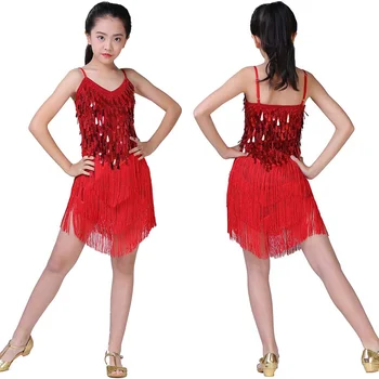 Pullu Püskül Latin Elbise Kızlar için dans kostümü Köpüklü Çocuk Bale Tango Rumba Giyim 5-18 Yıl