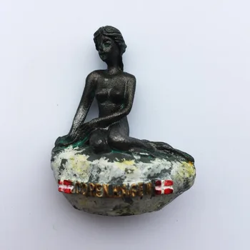QIQIPP Danimarka Kopenhag landmark mermaid heykeli turistik hediyelik çinko alaşım buzdolabı mıknatısı mıknatıs sticker