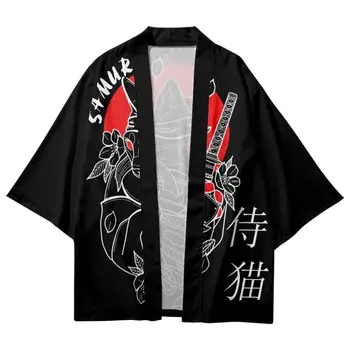Rahat Samurai Kedi Baskı Kimono Elbise Geleneksel Hırka Kadın Erkek Plaj Yukata Harajuku Sıcak Satış Japon Cosplay Haori