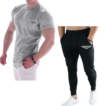 Rahat erkek Setleri Moda Yüksek Sokak Giyim Spor Koşu Çabuk kuruyan T-shirt + Pantolon 2 Parça Setleri Elastik Üstleri erkek giyim Yaz