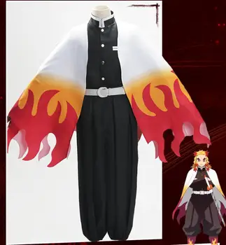 Rengoku Kyoujurou Cosplay Kimono Üst Pantolon Kemer Seti Anime Kimetsu Hiçbir Yaiba Cadılar Bayramı Cosplay Costmue iblis avcısı Büyük Boy Haori