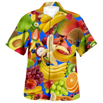 Renkli Tropikal Meyveler 3D Baskı Gömlek Plaj havai gömleği Yaz Kısa Kollu Gömlek Streetwear Boy 5XL Chemise Homme