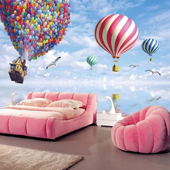 Renkli sıcak hava balon desen Nonwoven Duvar Kağıtları Oturma Odası Yatak Odası Çocuk Odası TV Kanepe Arka Plan Dekoratif Duvar Kağıtları