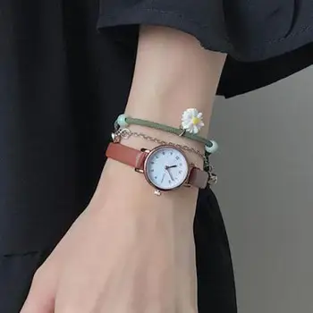 Retro Basit kadranlı saat Kadınlar için deri kemer bileklik bileklik Moda Su Geçirmez Saatler Saat Kız Hediye için