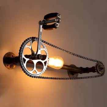 Retro Endüstriyel Loft Yaratıcı Bisiklet Zinciri Duvar lamba çubuğu Cafe Dekorasyon Oturma Odası Yatak Odası Dişli Su Borusu Duvar Lambası
