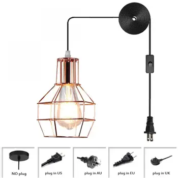 Retro Gül Altın Metal Kafes kolye ışık Vanity asılı Lamba Plug-İn Kablosu 1-Light Endüstriyel tavan lambası fikstürü çatı için