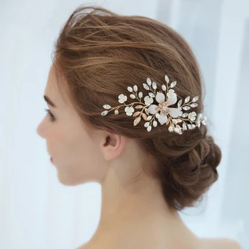 Rhinestone İnci Çiçek Saç Tarak Saç Takı Zarif Gelin Düğün Aksesuarları Kadınlar Güzel Saç Takı Dekorasyon