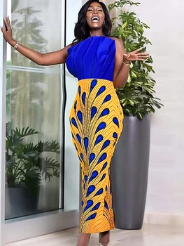 Robe Afrika Elbise Kadınlar Straplez Yüksek Bel Dashiki Afrika Giyim Yaz Yeni Baskı Splice Seksi Uzun Afrika Parti Maxi Elbise
