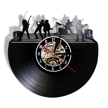 Rock Grubu Sahne Siyah ve Beyaz Duvar Sanatı Saati Vintage Vinil kayıt saati Müzik Grubu Canlı Müzik Stüdyosu Dekor Müzik Sevgilisi Hediye