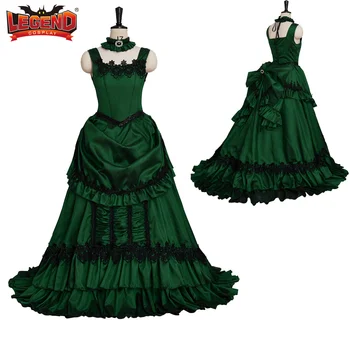 Röportaj Vampir Cosplay Kostüm Telaş Elbisesi Elbise Ortaçağ Gotik Victorian Kadınlar Yeşil Saten İç Savaşı Balo
