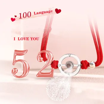 S925 Gümüş Charm Halat Bilezikler 100 Dil Seni Seviyorum Nano Mikro Weaven Muska Saf Argentum Takı için Kadın erkek