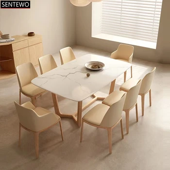 SENTEWO Ücretsiz Kargo Beyaz Mermer Masa yemek masası seti katı ahşap Çerçeve Oturma yemek odası masası Ve Sandalye mutfak mobilyası