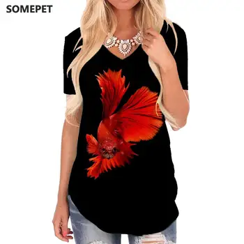 SOMEPET Balık T Shirt Kadın Hayvan V Yaka Tshirt Yenilik Tişörtleri Baskılı harajuku tişörtler 3d Bayan Giyim Punk Rock Serin
