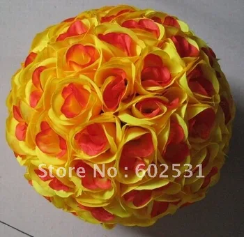 SPR 40cm plastik merkezi yapay ipek öpüşme dekorasyon çiçek topu-sarı kırmızı